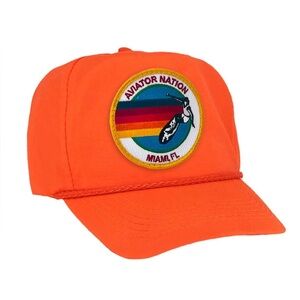 Aviator Nation Neon Orange Miami Patch Trucker Hat OS